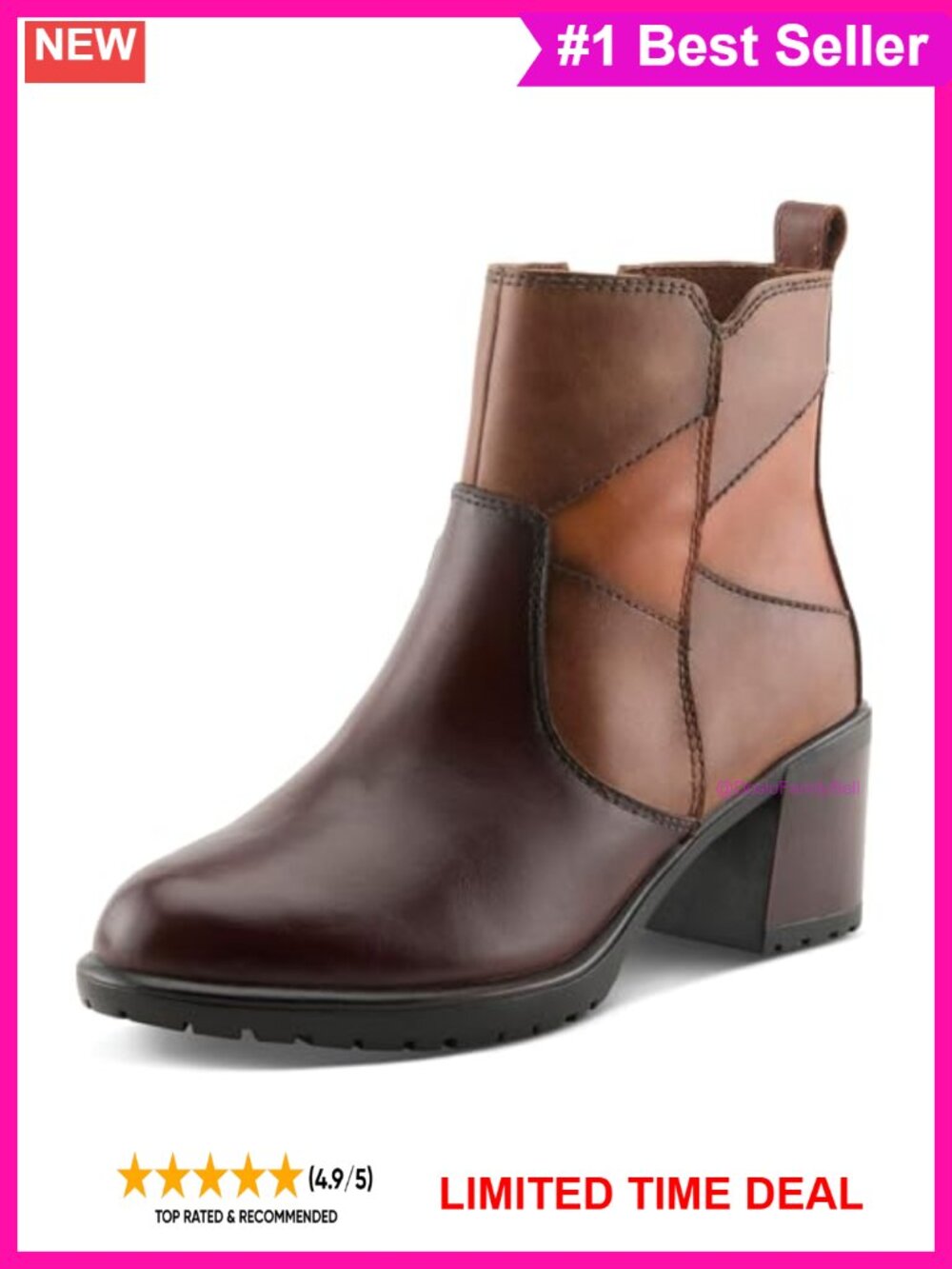 Faux Leather Ankle Bootie with Block Heel and Inside Zipper Closure